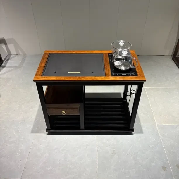 檀香木新中式可移动茶车家用办公一体简约禅意茶边柜榫卯结构