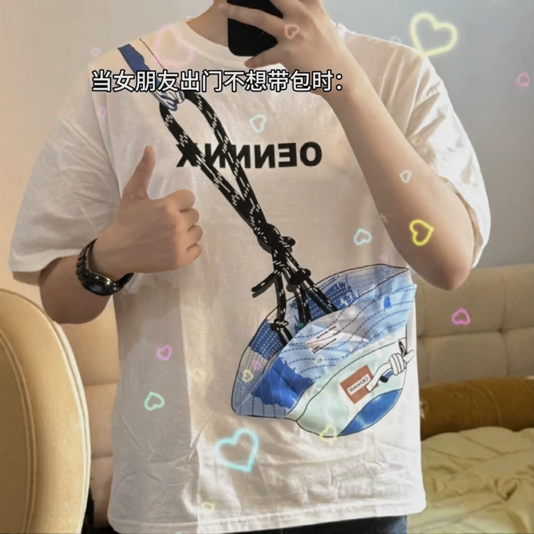 包包衣服创意拉链口袋帽子短袖t恤男夏季纯棉情侣装送男朋友礼物