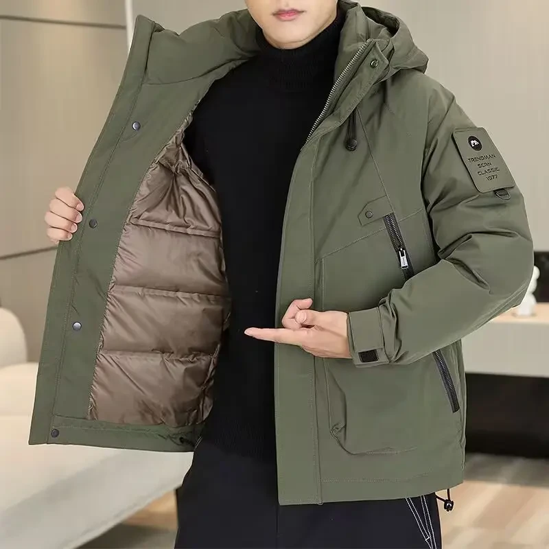 加厚白鸭绒新款保暖2024爆款帅气羽绒服短款冬季连帽防寒男士