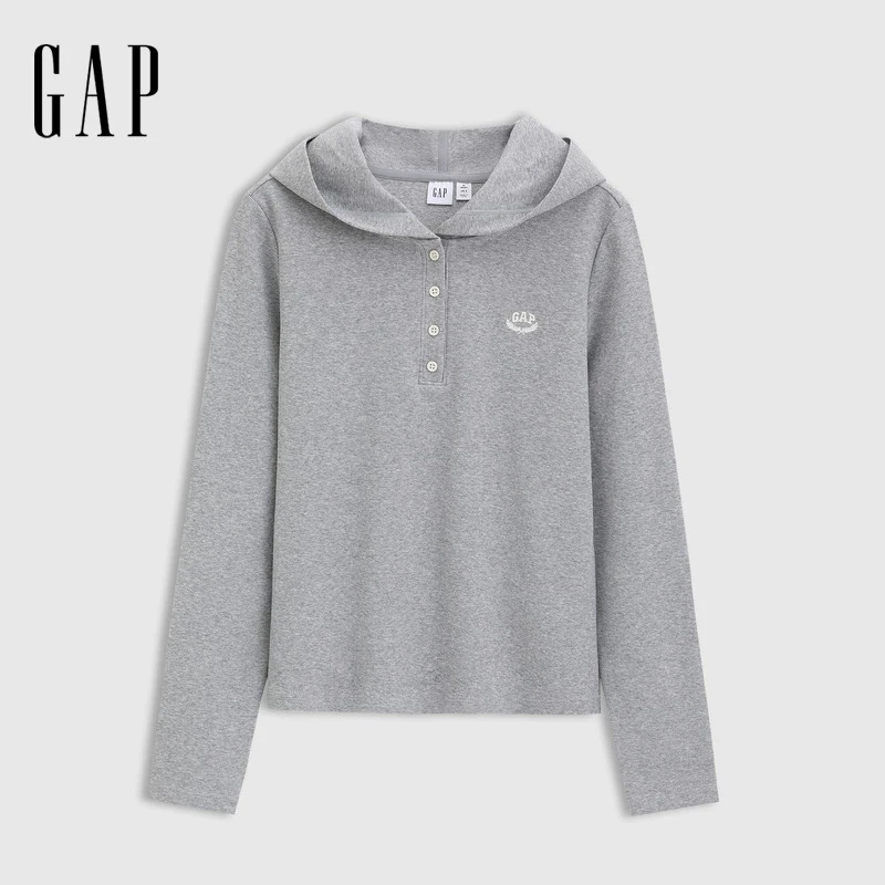 【商场同款新品】Gap女2025春连帽长袖T恤简约显瘦休闲上衣762011