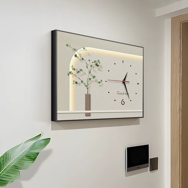 奶油风电表箱装饰画绿植配电箱弱电源遮挡电闸盒开关挂画带钟表