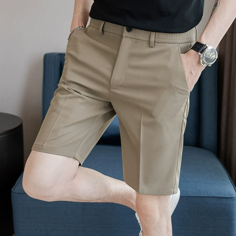 松紧腰男士西装短裤夏季2025新款外穿四分休闲冰丝夏天5分中裤子