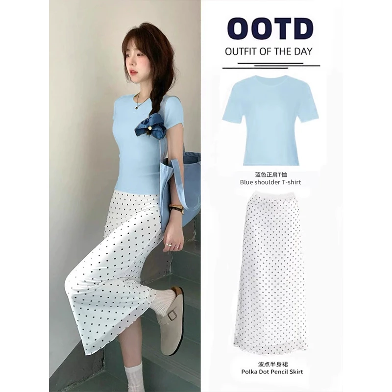 白色波点半身裙长款裙子女夏2025夏季超薄半身裙通勤休闲半裙