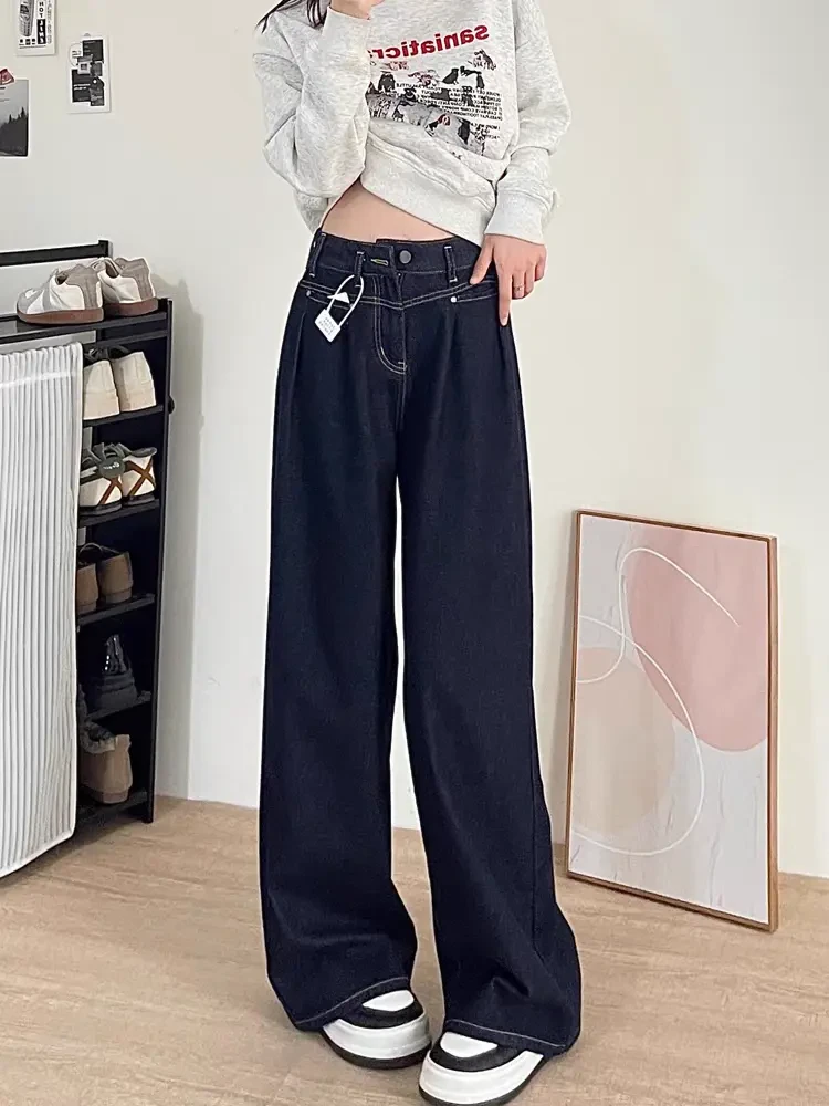 春季新款时尚休闲显瘦阔腿高腰牛仔裤Y907