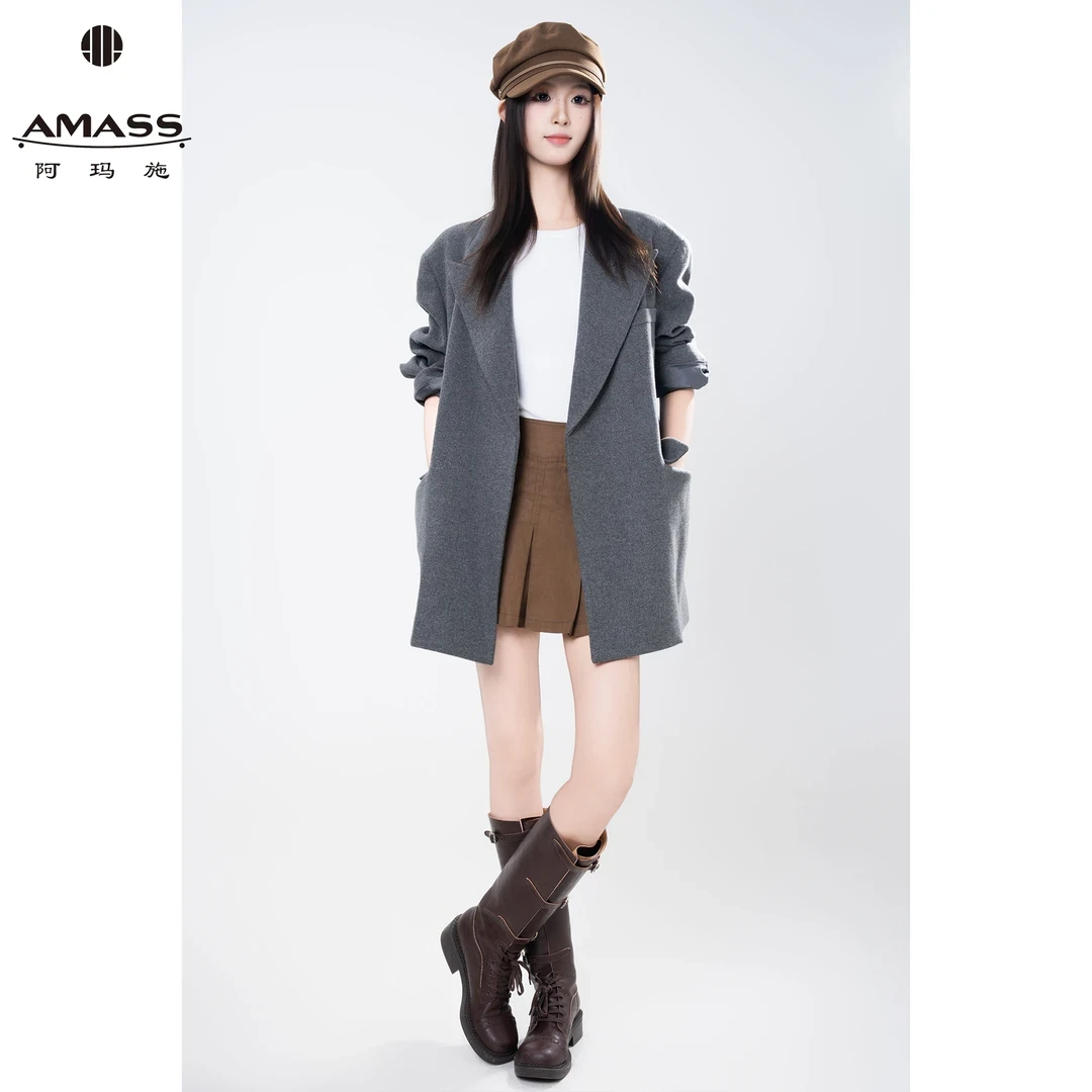 AMASS/阿玛施韩系ins慵懒感宽松廓形中长羊毛呢西装外套秋540094