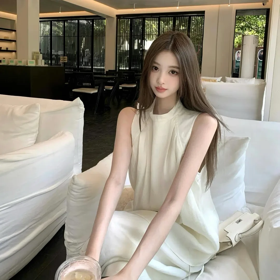 清冷感休闲套装女春慵懒松弛感宽松无袖上衣阔腿长裤百搭两件套