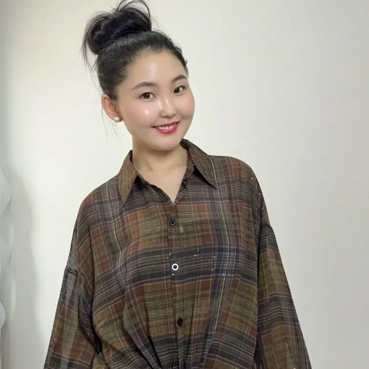 518女士宽松格子防晒衬衫休闲百搭显瘦夏季上衣