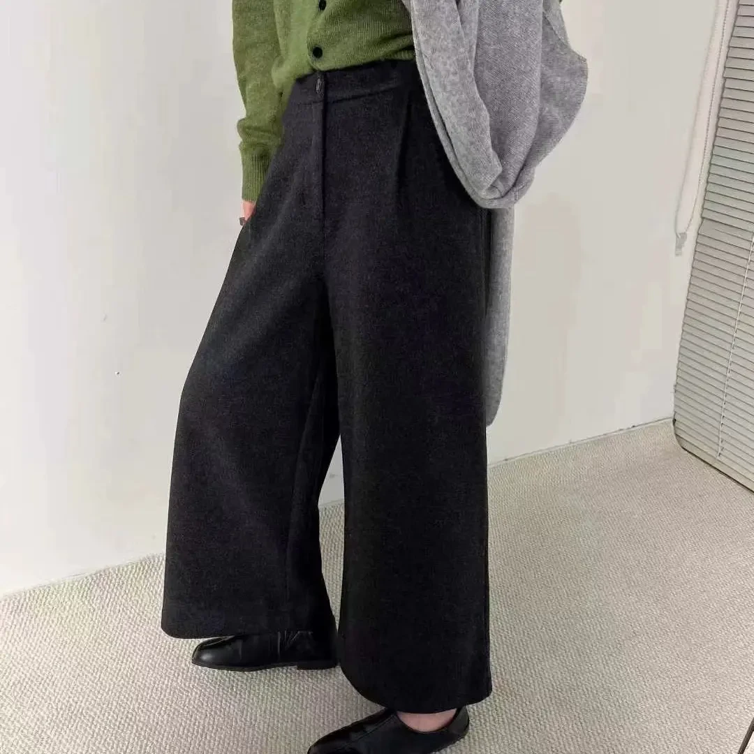 高品质醋酸绵羊毛加绒显瘦阔腿裤弹力百搭九直筒裤
