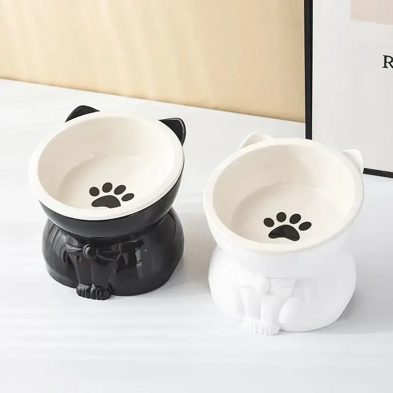 猫碗陶瓷猫食盆高脚斜口护颈防黑下巴猫咪饭碗防打翻宠物狗喝水碗