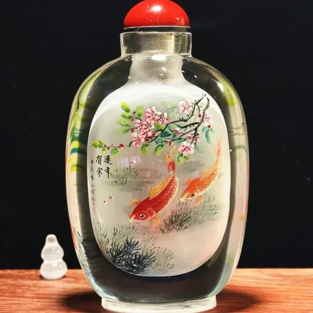 非遗纯手绘内画鼻烟壶《连年有余》12.7✖️7
