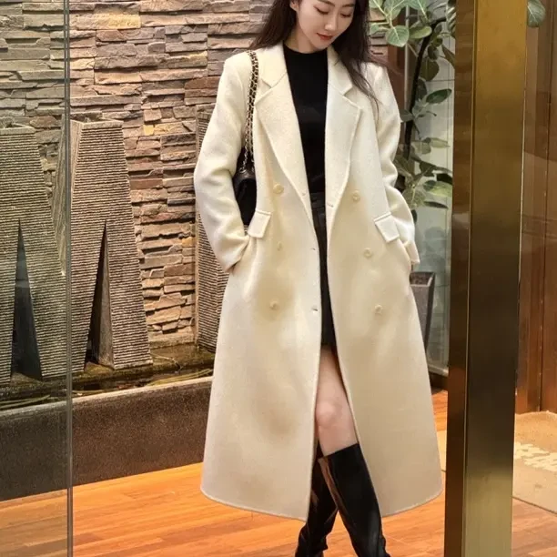 通勤风绵双面呢长款六粒扣气质百搭毛呢大衣外套女