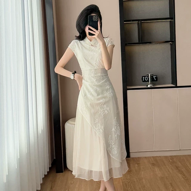 新中式时尚日常穿绝美收腰连衣裙女夏季2025新款国风短袖改良旗袍