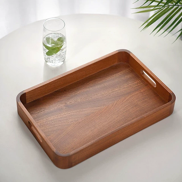 优品桃花心木托盘长方形手提家用茶杯茶水木质茶盘糕点瓜果实木收