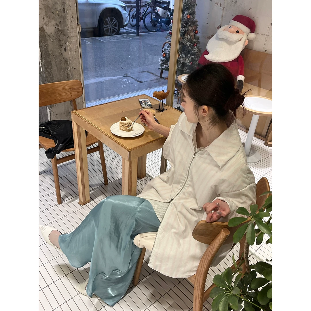 cunblvd常存 随穿随走 奥地利进口面料撞色条纹衬衫夹棉棉服外套