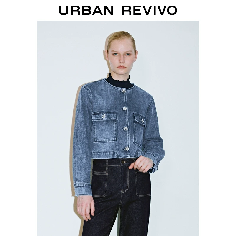 UR2025春季新款女装欧若风潮流花朵纽扣圆领牛仔外套UWM850029