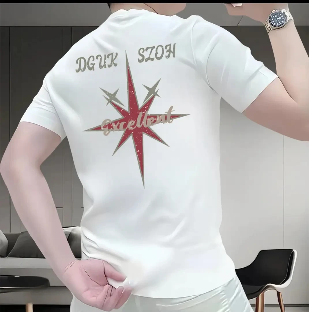 夏季新款男士短袖T恤简约个性印花圆领上衣百搭半袖潮牌男打底T恤