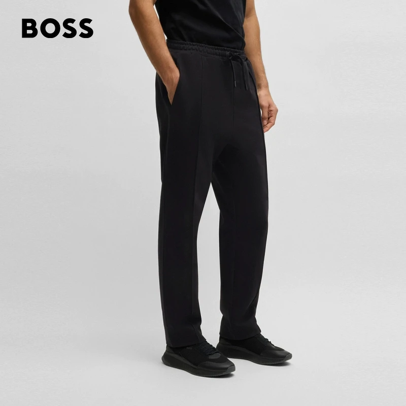 【弹力舒适】BOSS博斯男士25春季新棉混纺双B字母直筒卫裤50530982