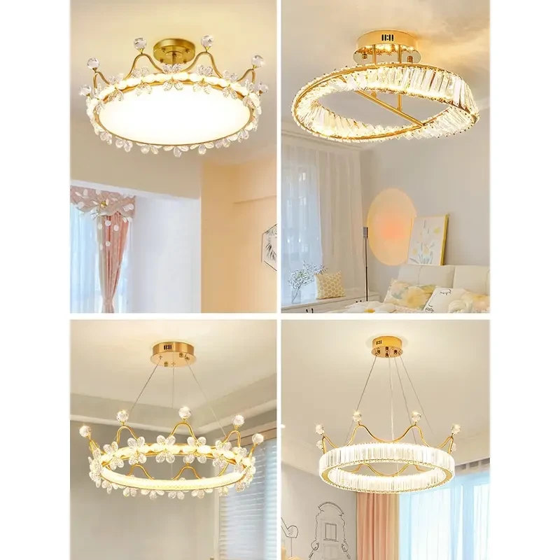 家用皇冠灯轻奢现代简约创意儿童房卧室灯女孩网红北欧水晶吸顶灯