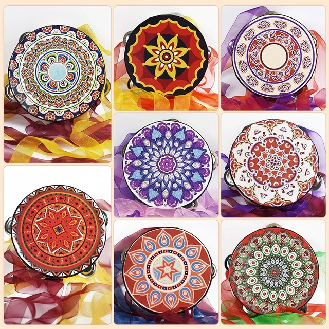 6寸敦煌飞天手鼓舞蹈道具乐鼓上铃鼓新疆鼓奥尔夫乐器幼儿园玲鼓