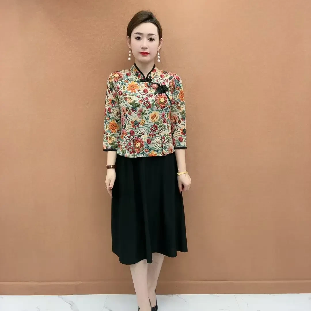 中老年妈妈装春夏新款连衣裙国风时尚洋气遮肉显瘦