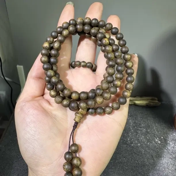 沉香乌身圆叶 圆珠多圈手串 0.6mm 14克 编码：XD250028