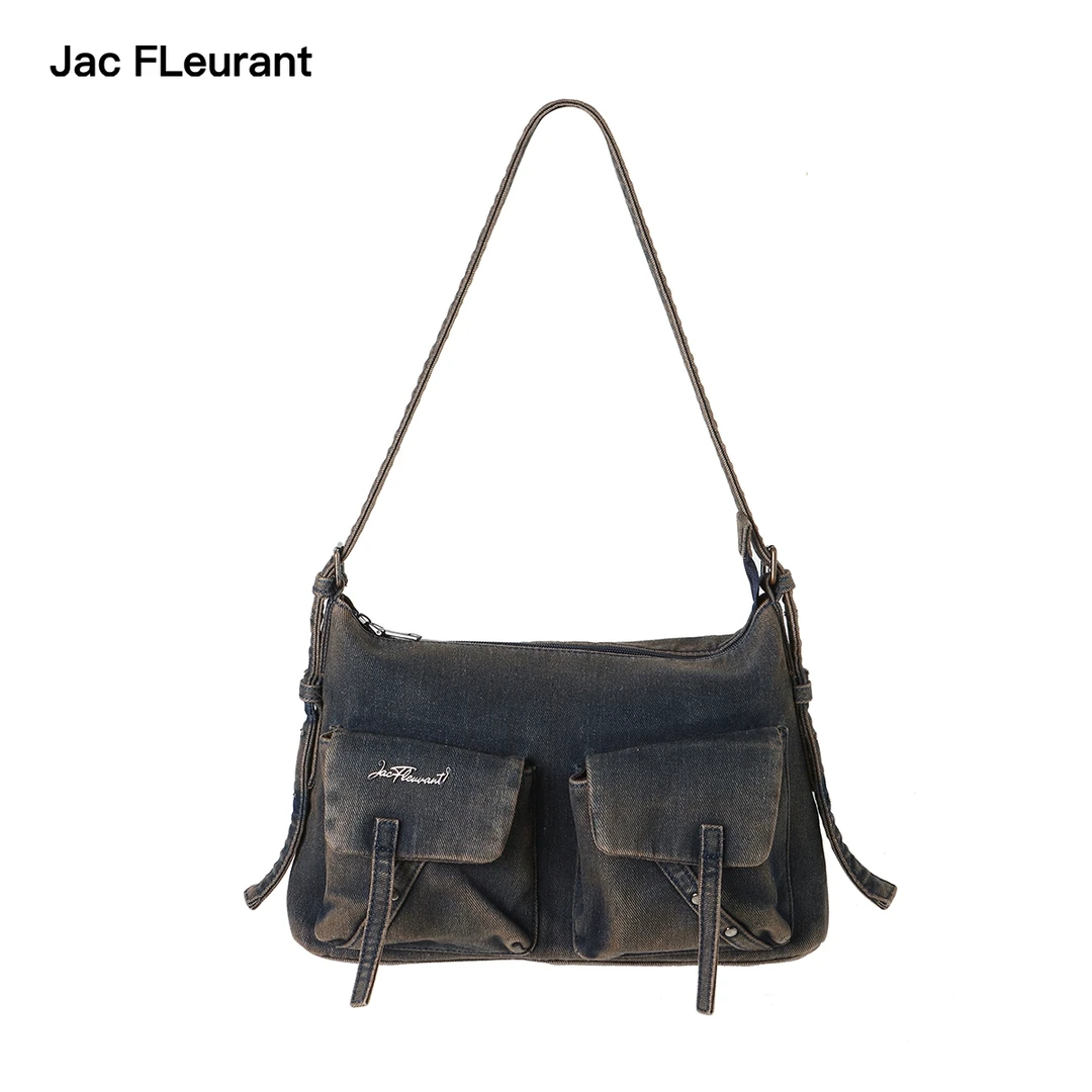 JAC FLEURANT 春夏新品水洗做旧美拉德立体口袋牛仔肩包