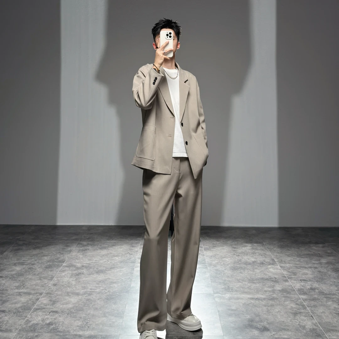 莱德的搭配 西服套装男士oversized休闲西装两件套宽松轻熟风痞帅