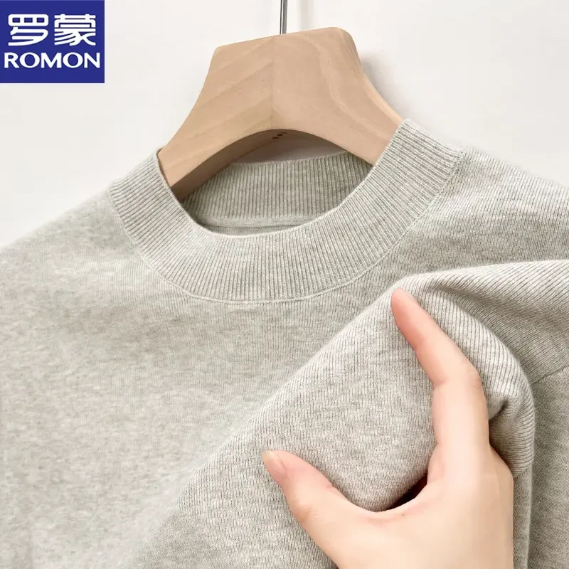 罗蒙含绵羊毛针织衫男士保暖纯色圆领打底衫秋冬季百搭亲肤毛衣潮