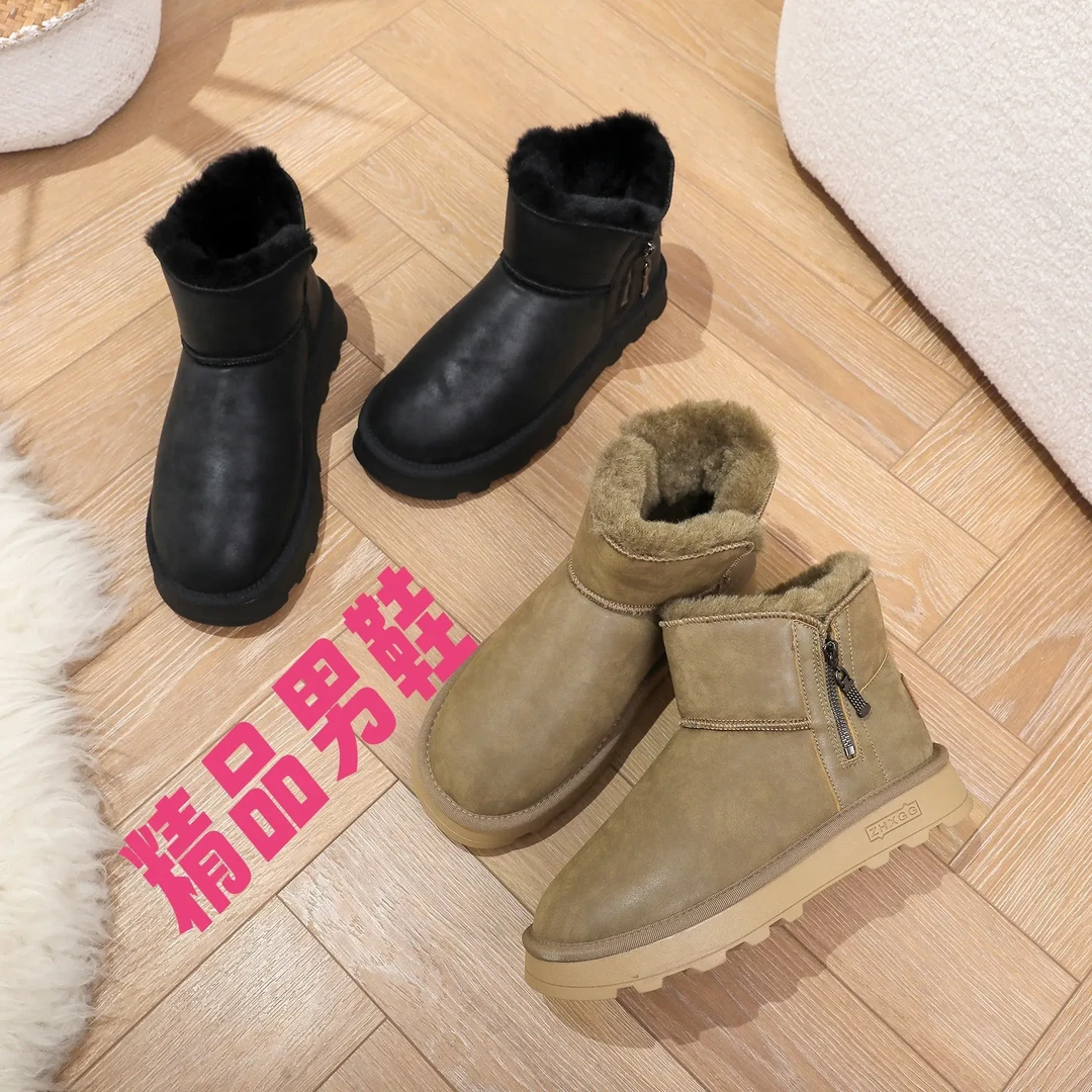 男款B侧拉链加厚底防水面料超轻防滑底经典雪地靴