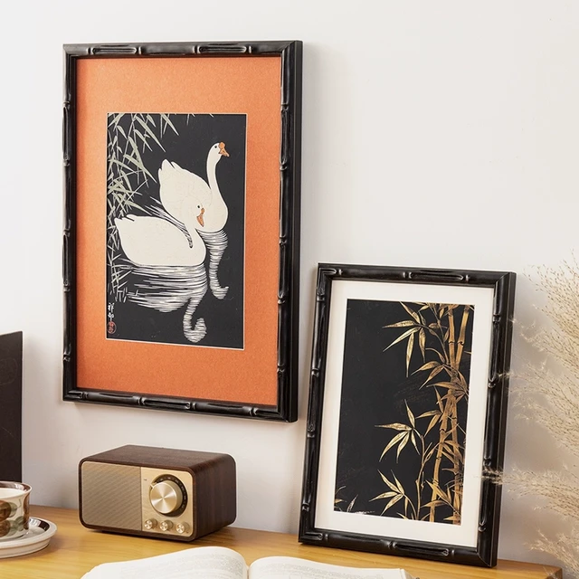 实木新中式国画竹节画框空框挂墙中古风黑色相框装裱摆台定制尺寸