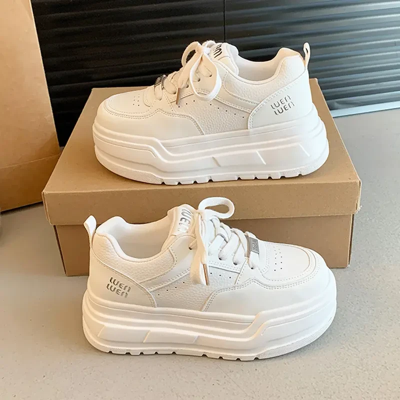 头层牛皮纯手工增高厚底小白鞋女款2025新款轻便爆款百搭休闲女鞋