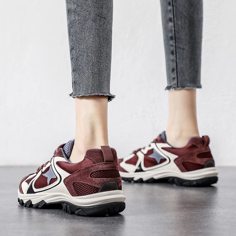 红色复古德训鞋女厚底轻便运动休闲鞋2025春季新款舒适慢跑阿甘鞋