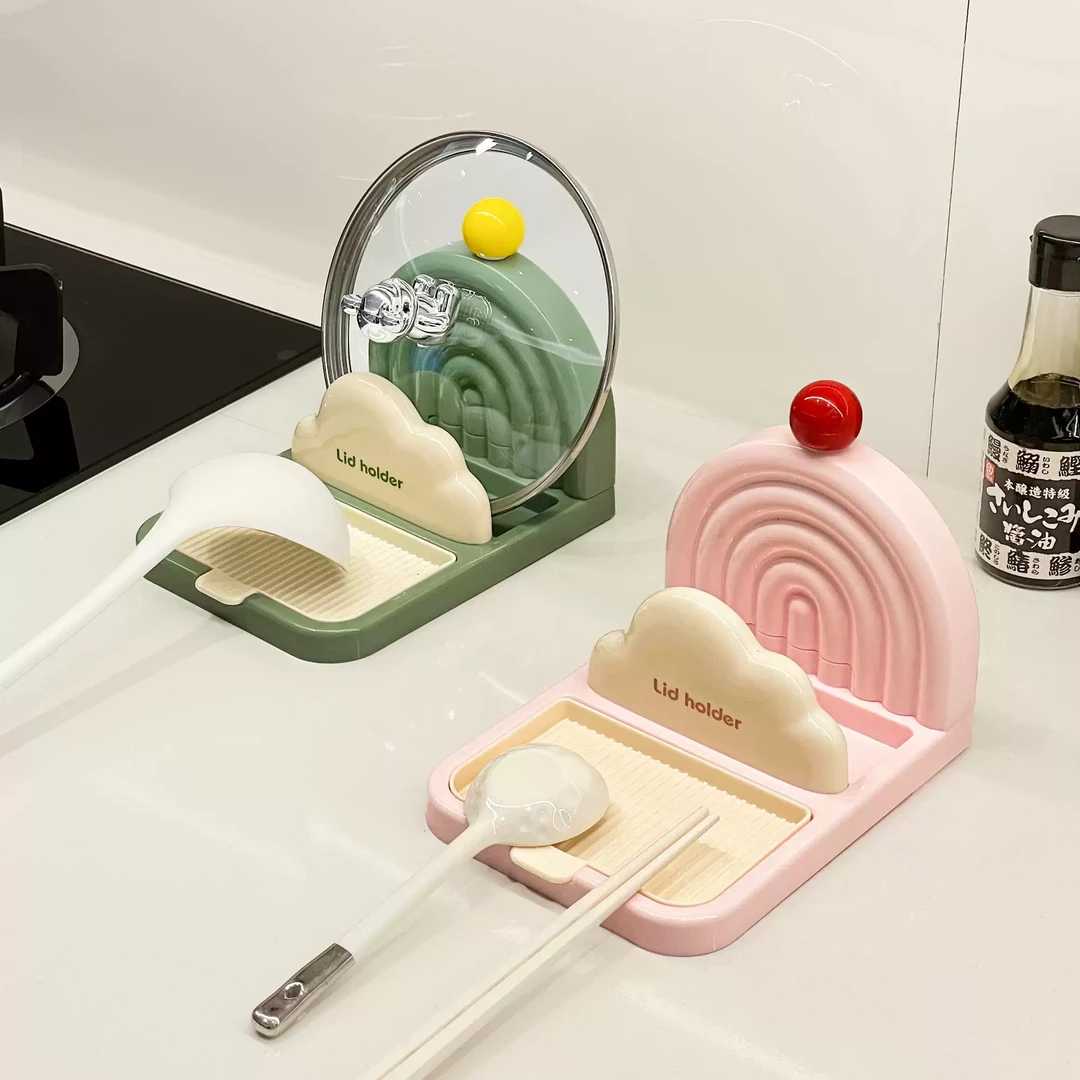 彩虹吸盘锅盖架多功能双层锅盖架台面锅盖菜板收纳锅铲筷子置物架