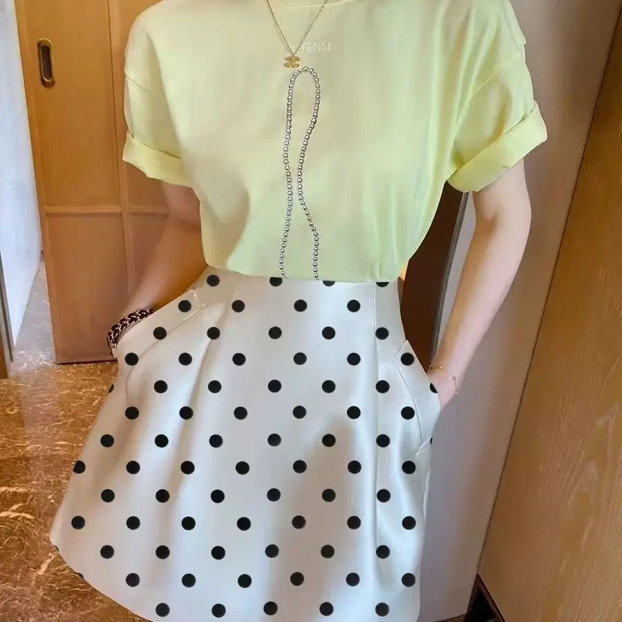时尚夏季高腰波点半身裙洋气