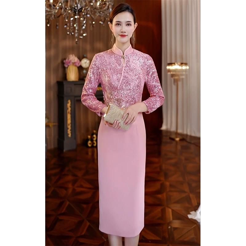 妈妈婚宴礼服旗袍裙小个子遮肚子高端时尚平时可穿连衣裙喜婆婆