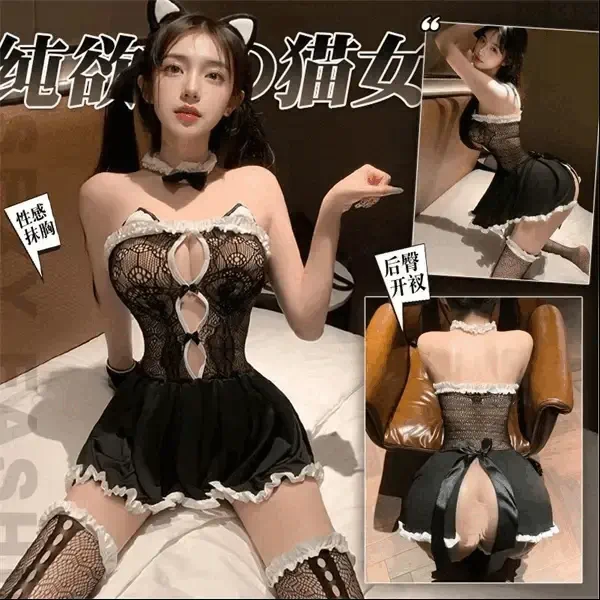 夜色/性感连体黑色修身网红猫咪甜美轻奢吊带迷人睡裙A45