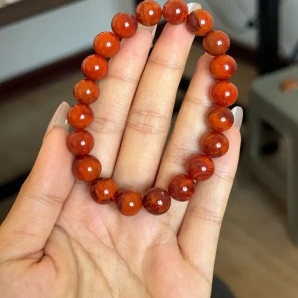 南红牛血火焰无胶无裂圆珠手串