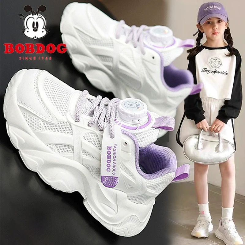 巴布豆女童鞋小白鞋2025新款秋季儿童网面学生运动白色老爹鞋女孩