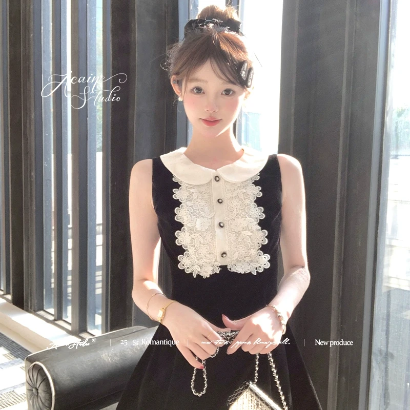 Acaine黑曜千金 法式甜妹千金感丝绒裙