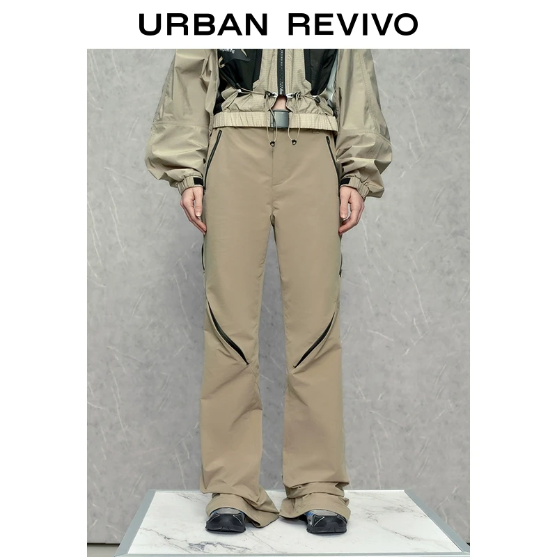 UR2025春季新品女装欧若风复古分割设计感拉链喇叭裤UYN650001