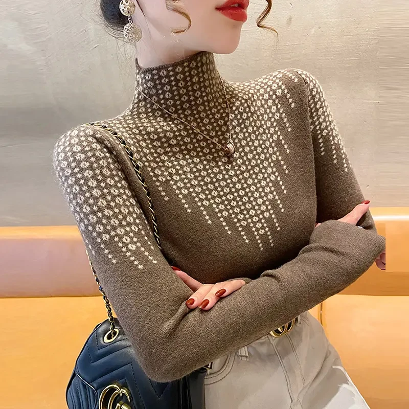 100纯羊毛衫女秋冬半高领针织时尚短款打底衫修身百搭羊绒毛衣