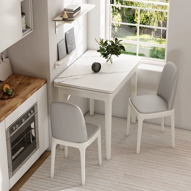 源头好货岩板小户型折叠餐桌家用可伸缩实木餐桌椅组合现代简约轻