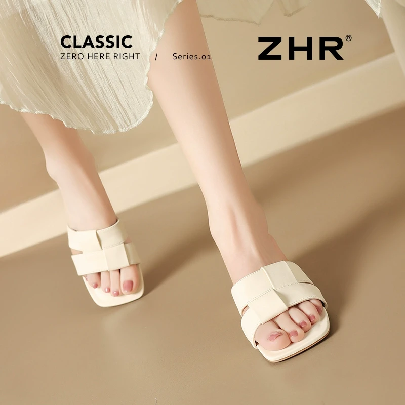 ZHR软底拖鞋女2025夏季新款罗马风配裙子一字拖外穿折耳根公主