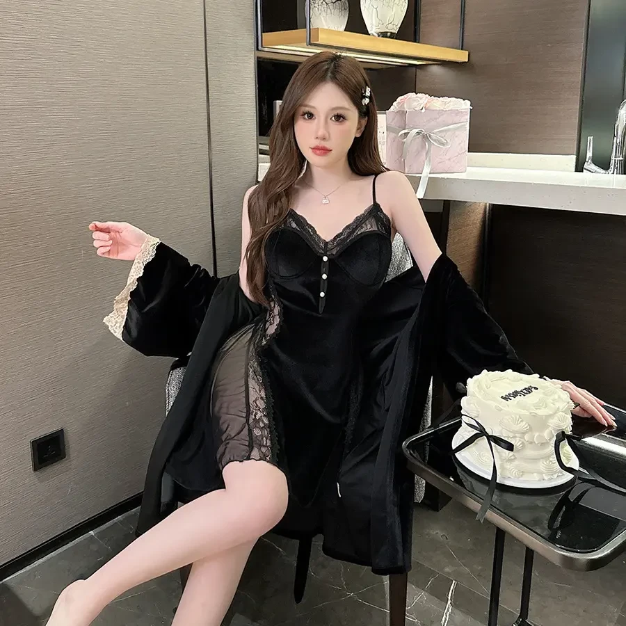 【娇姿千金】安妮日记冬季轻奢蕾丝内衣一体式吊带睡裙睡裙吊带睡衣
