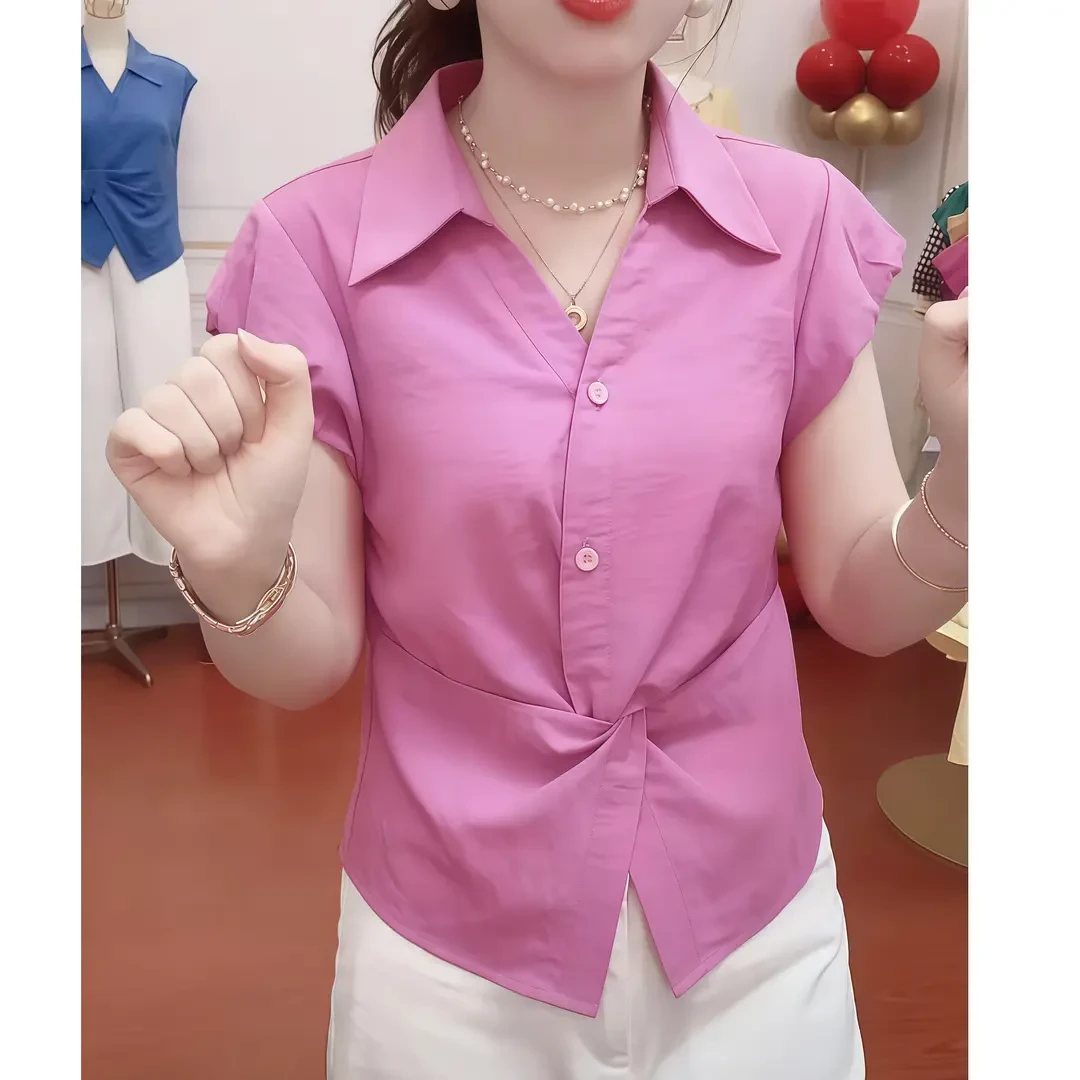 2025夏季新款交叉扭结时尚简约设计感气质百搭夏季减龄衬衫女上衣