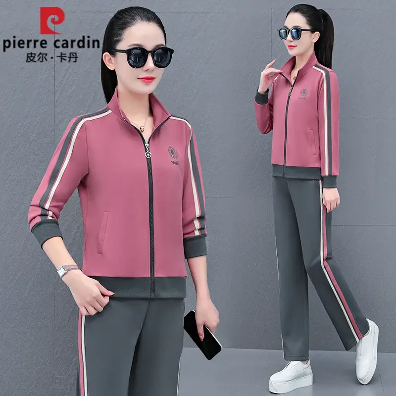 皮尔卡丹运动套装女春秋2025年新款减龄遮肉妈妈外套秋装两件套