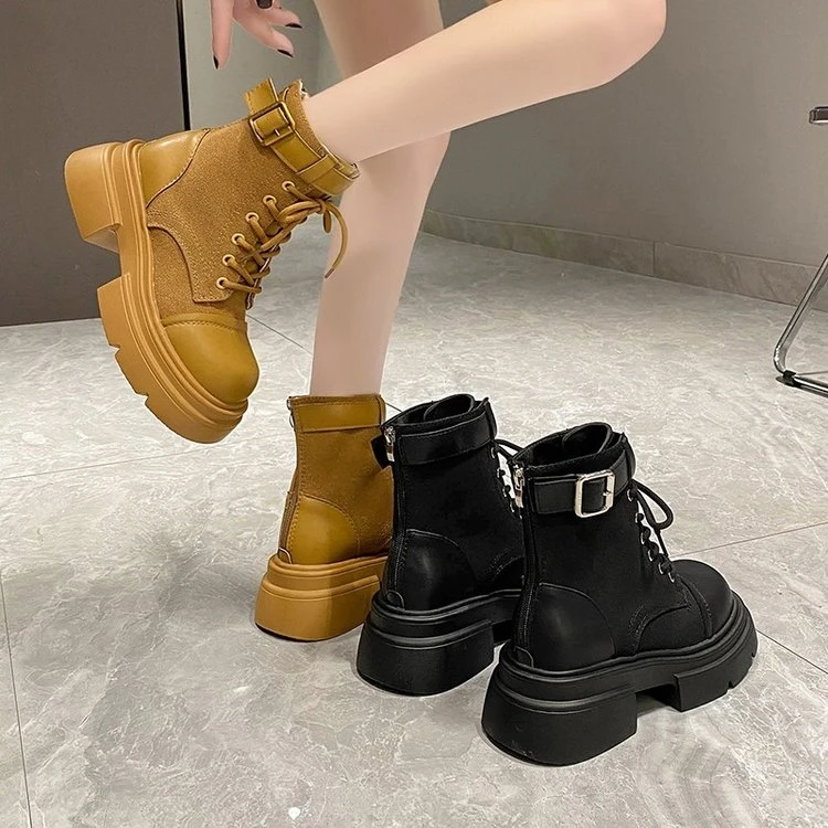 8806圆头复古系带马丁靴秋冬秋季薄款春秋短筒女时尚单靴靴子