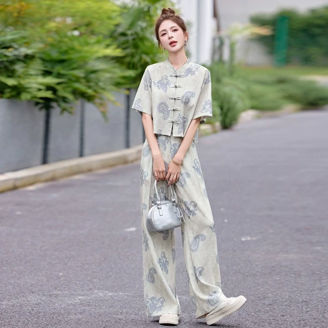 新中式国风套装女2025季新款高级小众不撞款气质阔腿裤穿搭一整套