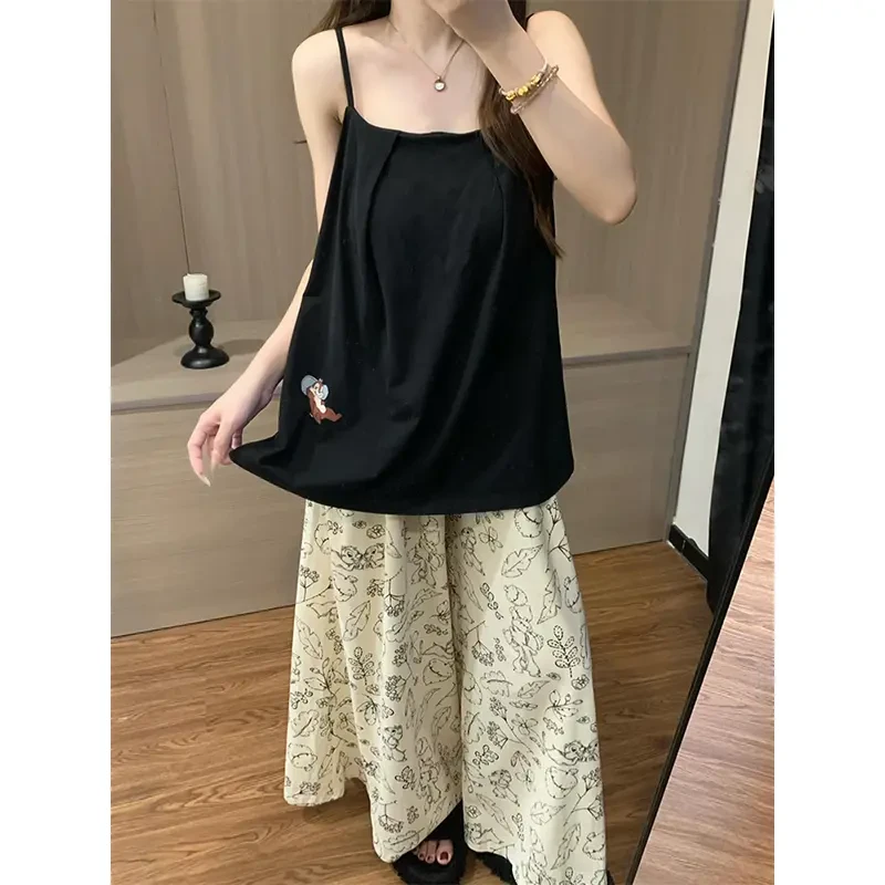 吊带睡衣女士夏季带胸垫新款时尚吊带长裤可外穿家居服夏天两件套