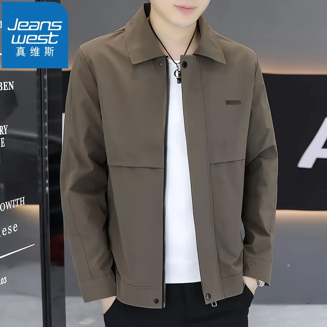 真维斯Jeanswest男士翻领外套春秋季新款时尚休闲薄款夹克上衣潮